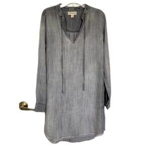 Cloth & Stone Women's Dress XS Gray Denim Chambray Frayed Hem Long Sleeve